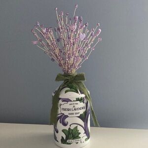 HANDMADE EASTER WIRE FLOWER ARRANGEMENT BOUQUET PURPLE GREEN  GLASS BEADED VASE